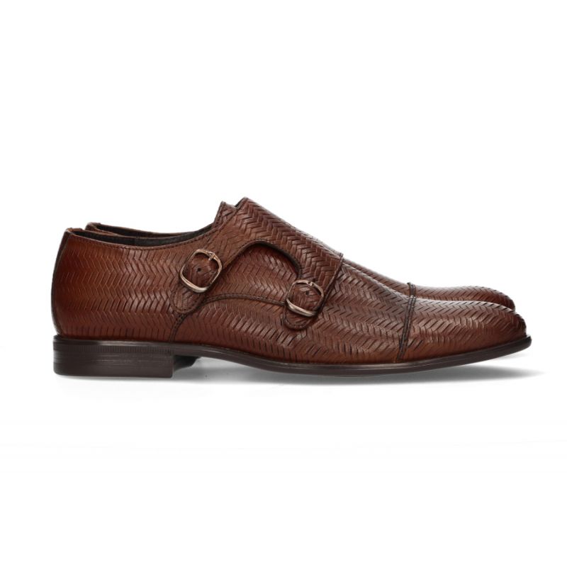 Brown Engraved Double Buckle Shoe