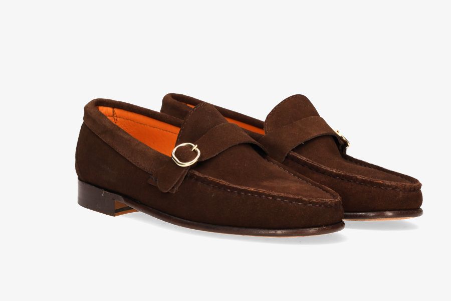 Brown Suede Buckle Loafer