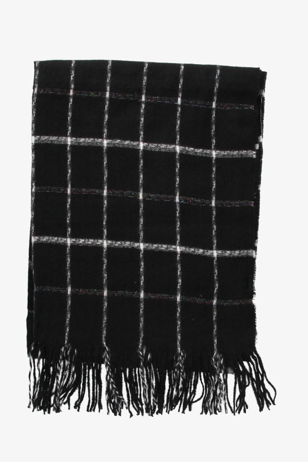 Black Checkered Scarf with White Lines