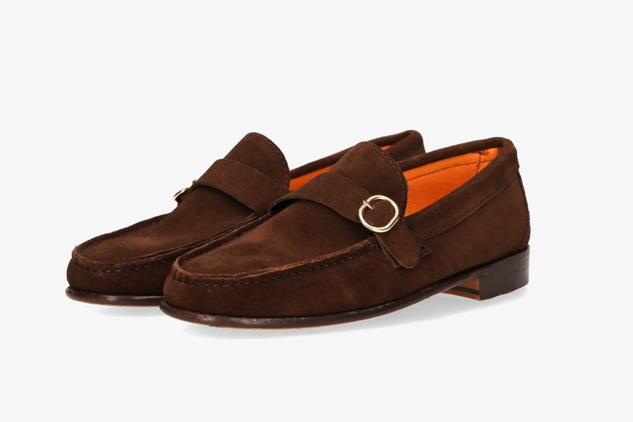 Brown Suede Buckle Loafer
