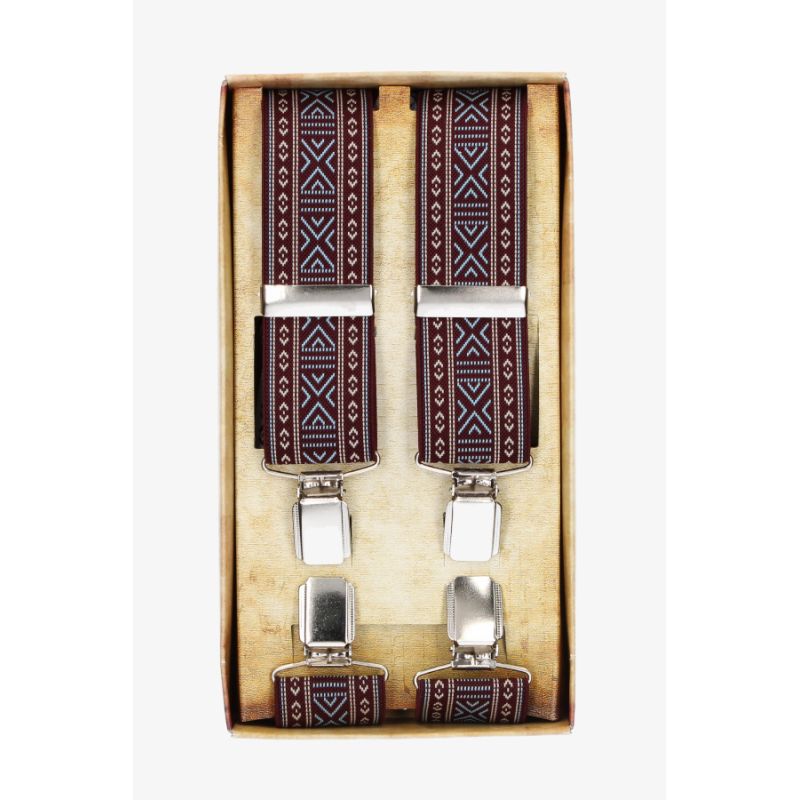 Burgundy Ethnic Dress Suspender Light Blue Line