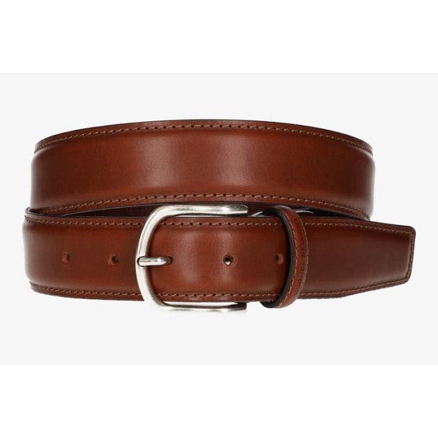 Cinturón cuero pespunte beige