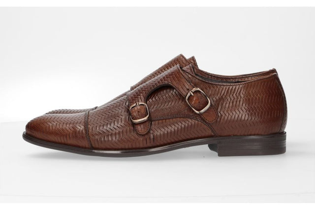 Brown Engraved Double Buckle Shoe