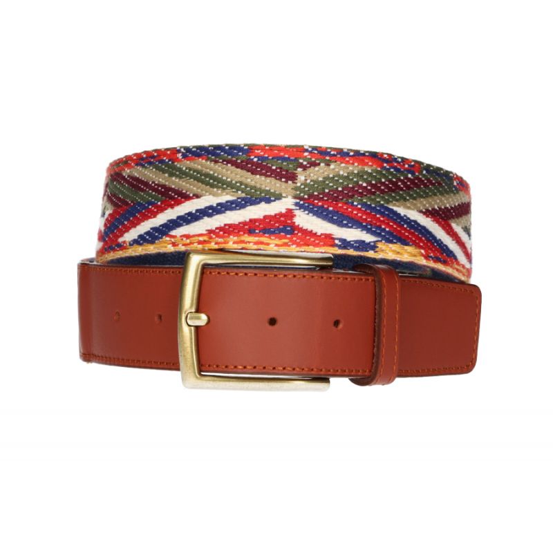 Ethnic Canvas Belt with Leather Tips