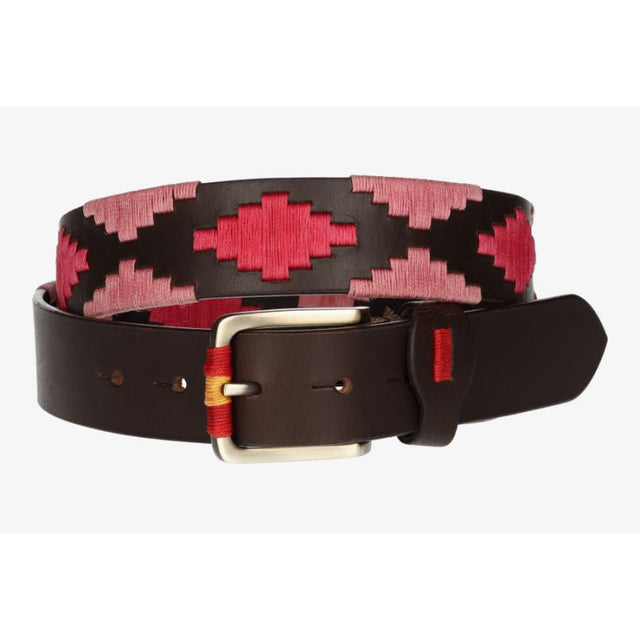 Cinturón argentino marrón bordado rosa