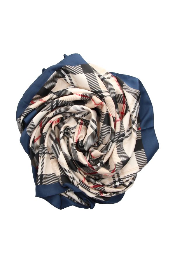 Écharpe à double carreaux avec bord bleu