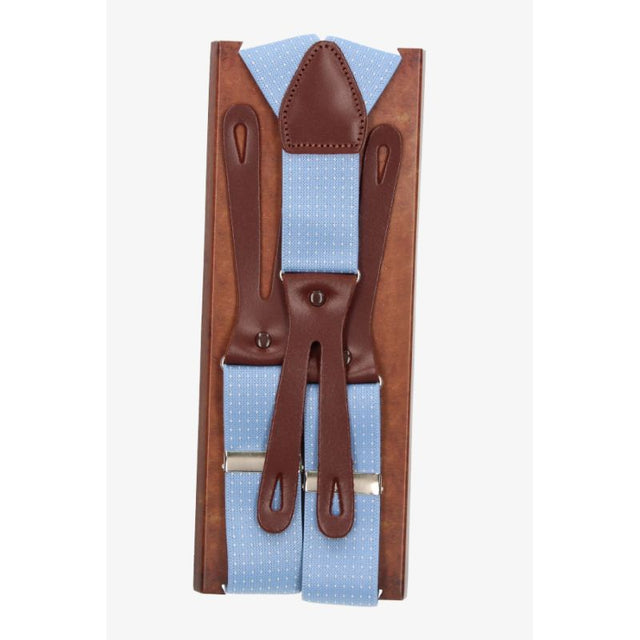 Light Blue Elastic Suspenders with White Dots