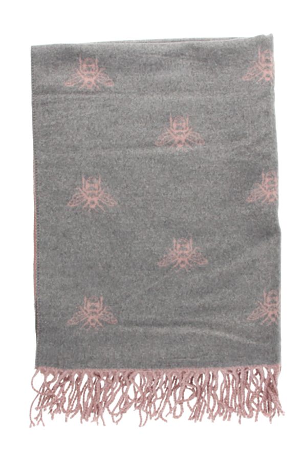 Reversible Scarf with Pink/Gray Bee Print