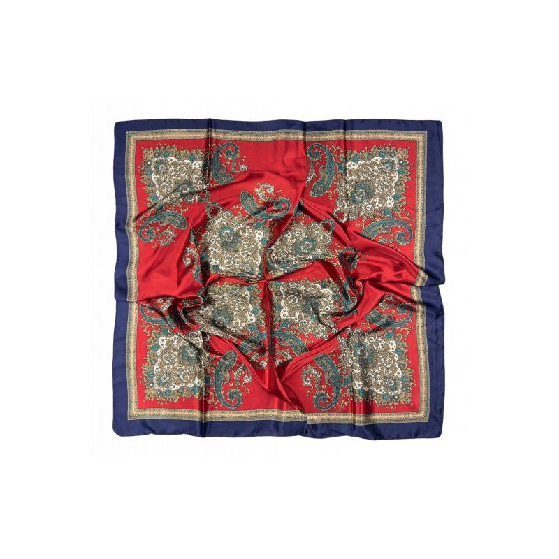 Écharpe rouge avec bordure bleu marine