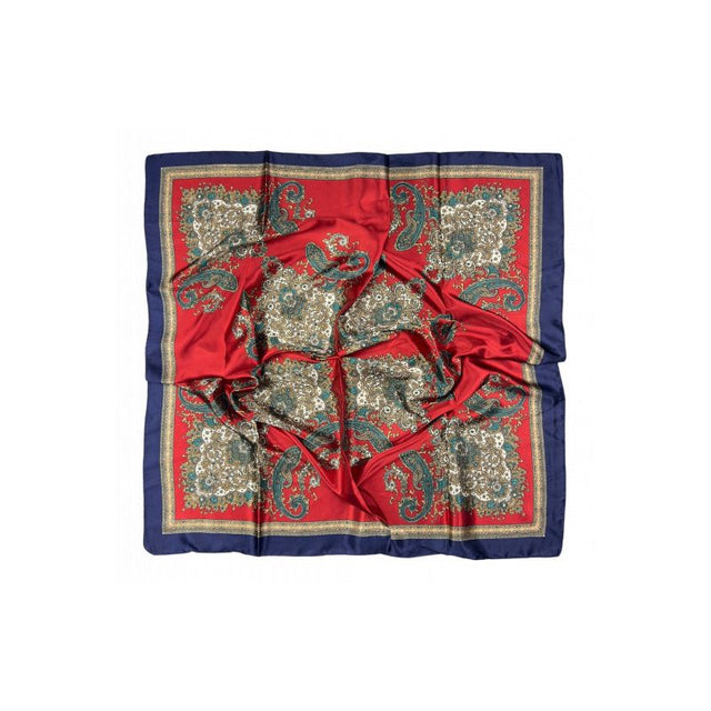 Écharpe rouge avec bordure bleu marine