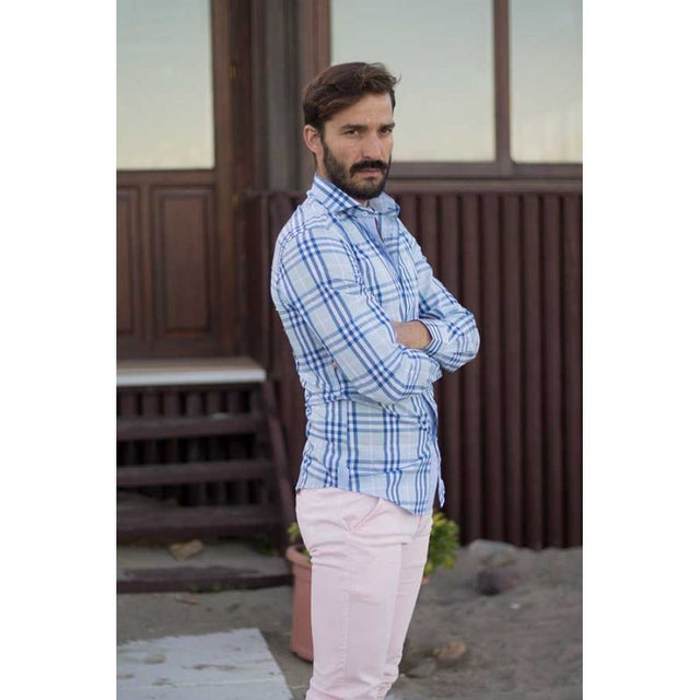 Camisa Pescatore Celeste Líneas Azules