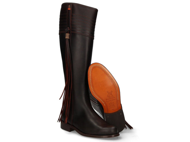 Bota campera rociera boca inglesa flecos castaña Valverde del Camino