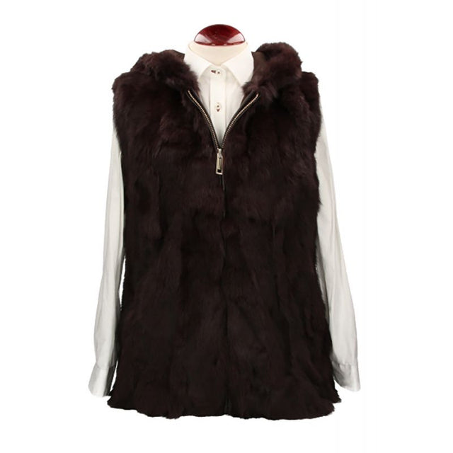 Brown Fur Vest with Hood