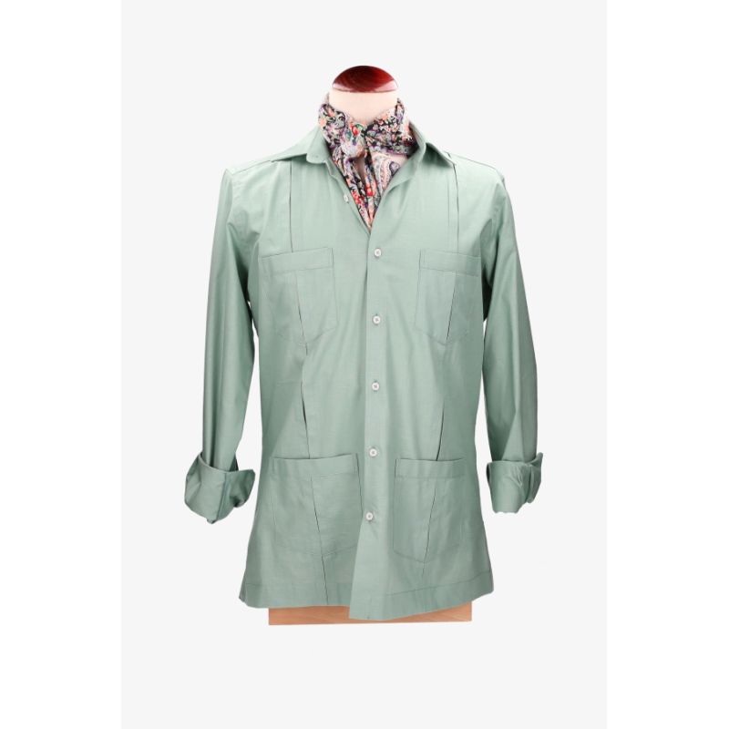 Green cotton guayabera shirt