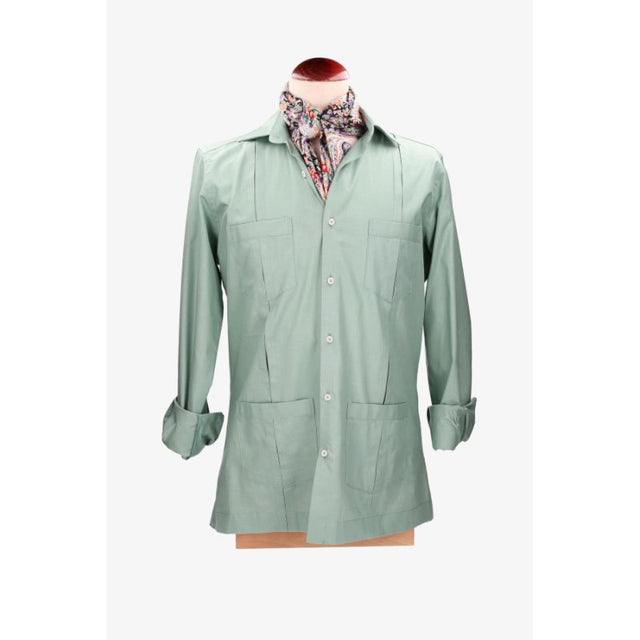 Green cotton guayabera shirt