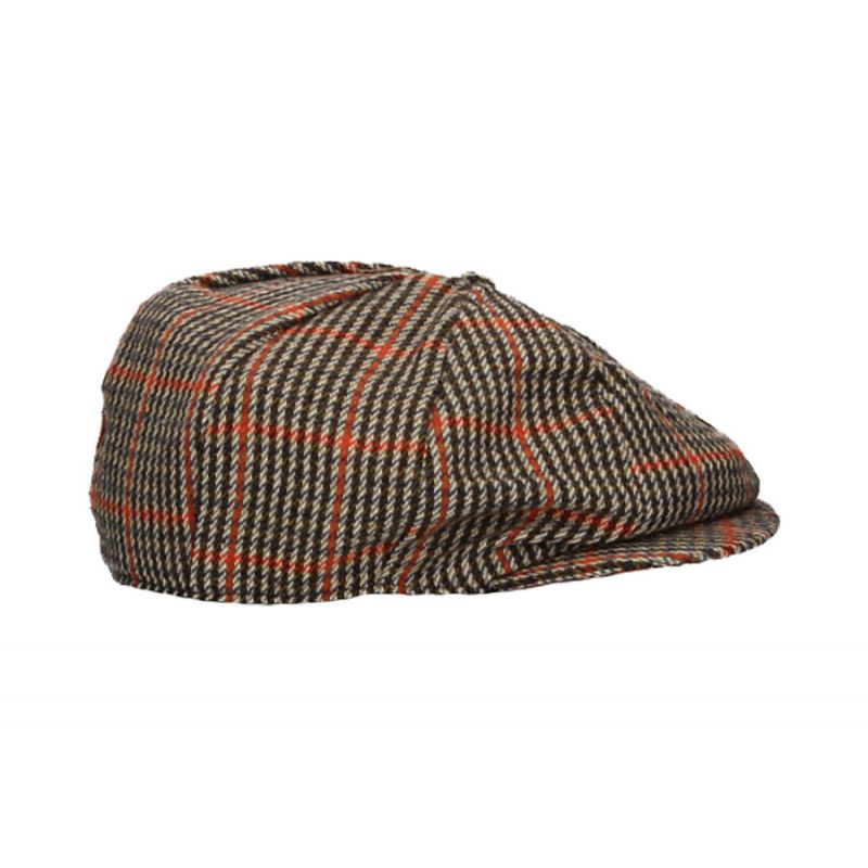 Irish Cap Brown Herringbone Red Lines