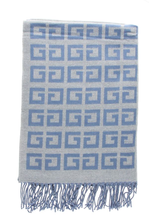 Reversible Scarf with Blue/Gray Check Print
