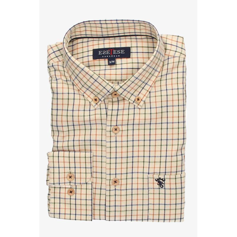 Beige Shirt with Green and Camel Checks