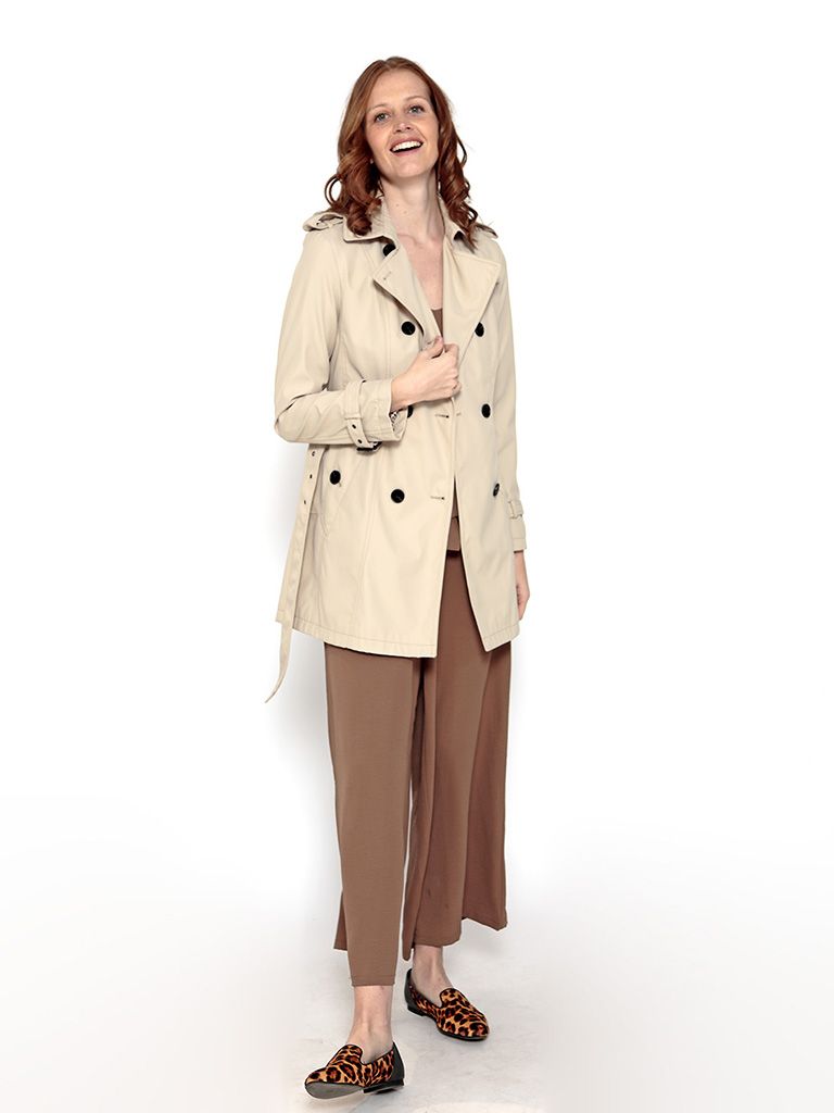 Stone Double Breasted Trench Coat