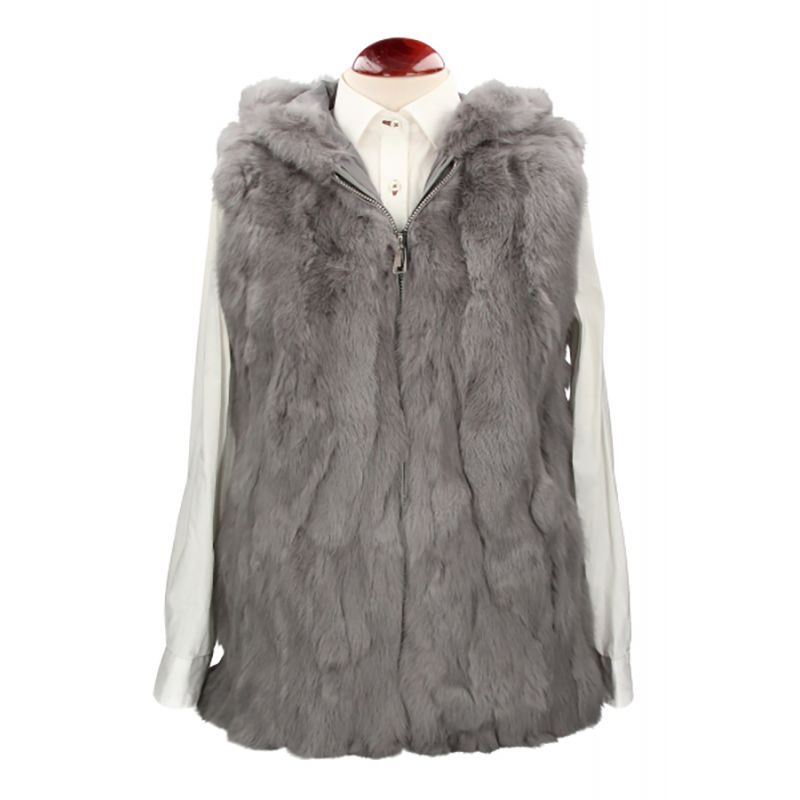 Gray Fur Vest with Hood