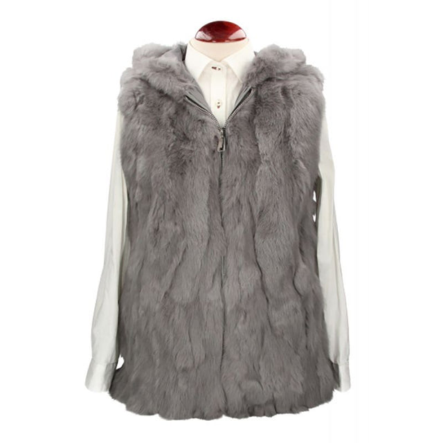 Gray Fur Vest with Hood