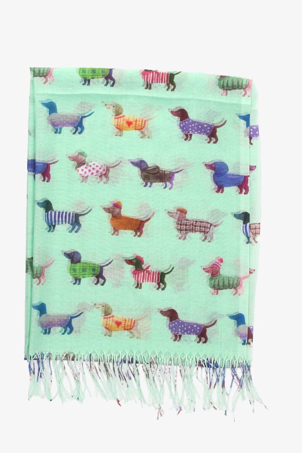 Light Green Dog Fringed Scarf