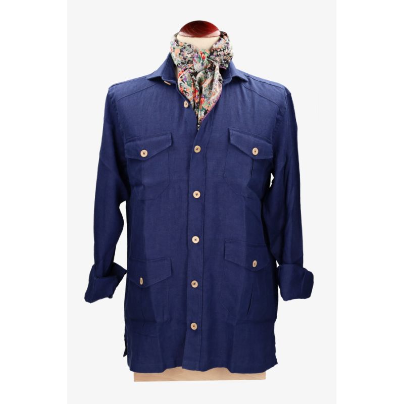 Navy linen guayabera shirt