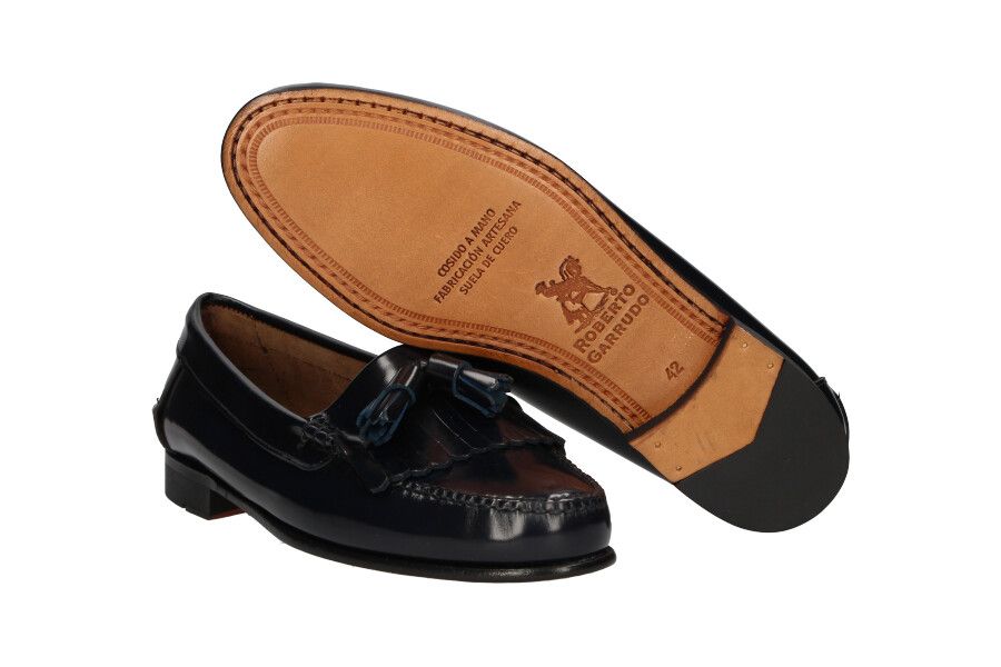 Mocassins à franges et pompons bleu marine