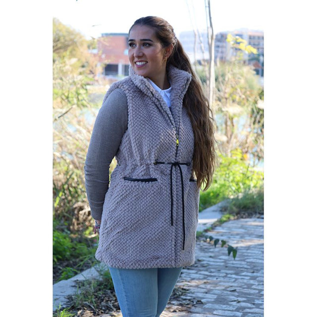 Beige Fur Vest with Dark Zipper