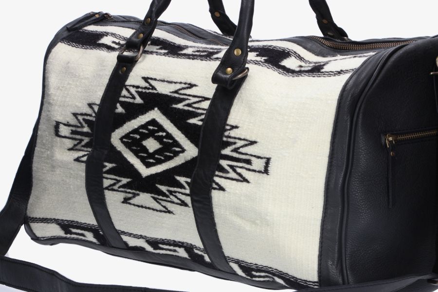 Black Travel Bag with Ethnic Print