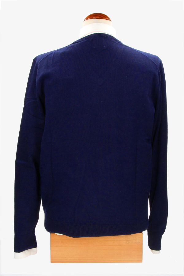 Pull col V bleu marine
