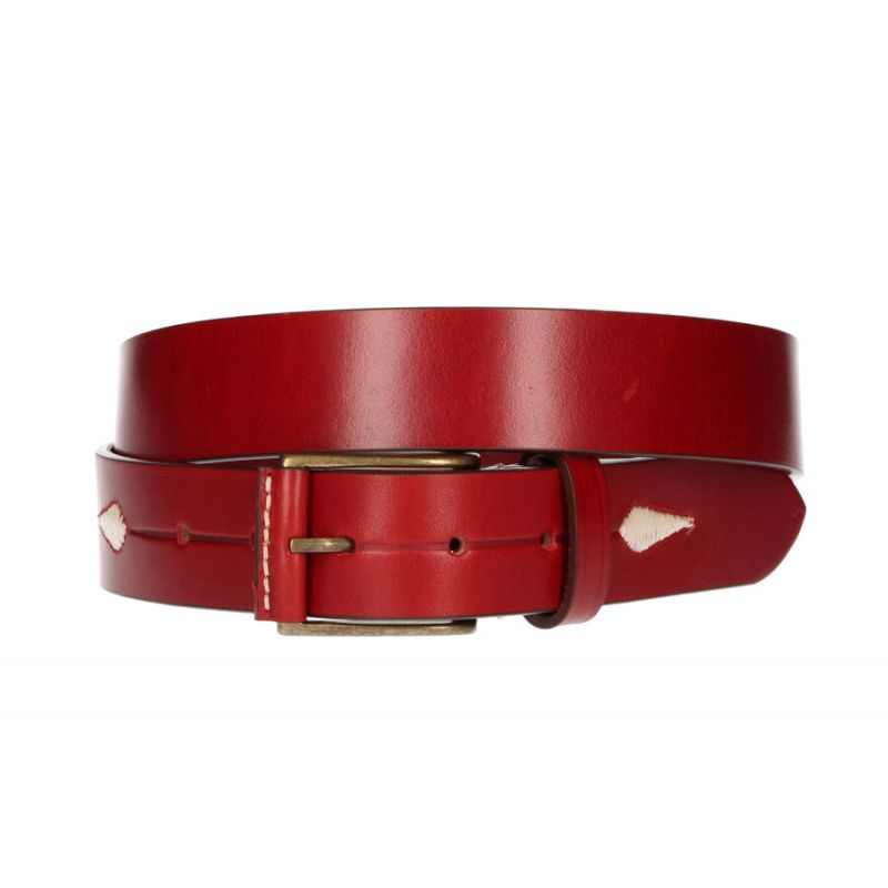 Ceinture en cuir de vachette à rayures et ananas cognac