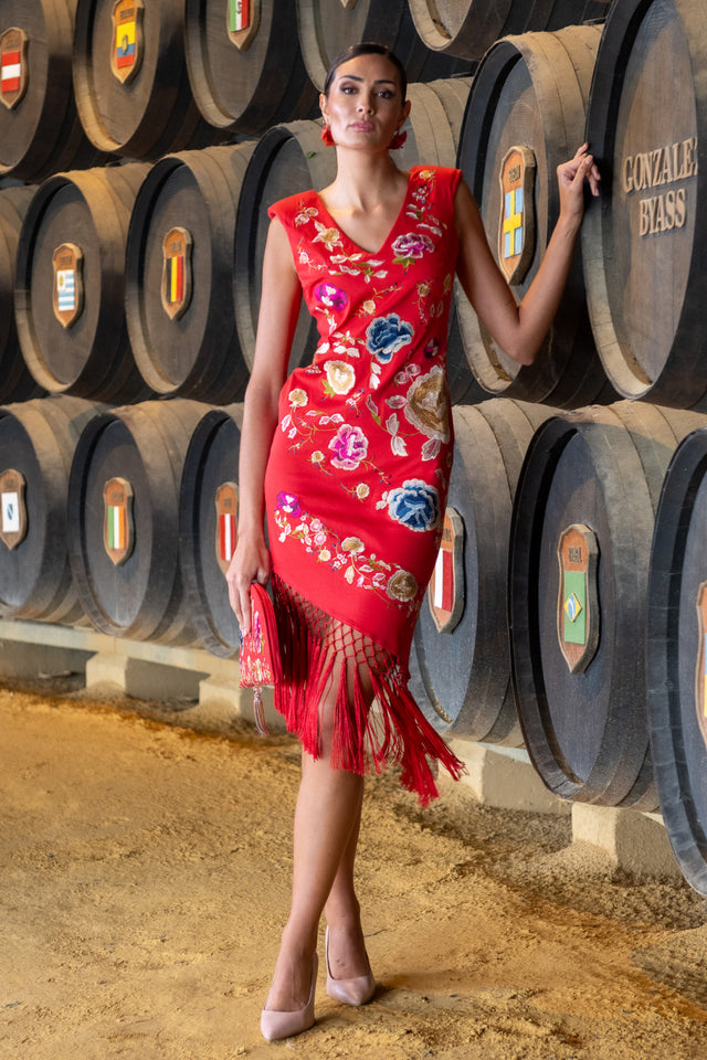 VESTIDO BORDADO CORAL