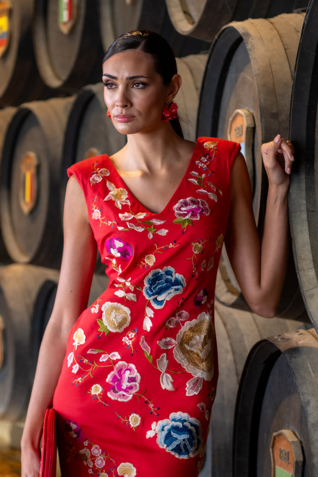 VESTIDO BORDADO CORAL