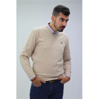 Jersey cuello pico beig