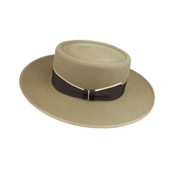 Otter coloured Garrocha model hat with brown ribbon