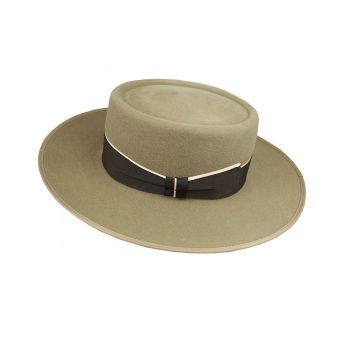Otter coloured Garrocha model hat with black ribbon