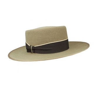 Otter coloured Garrocha model hat with brown ribbon