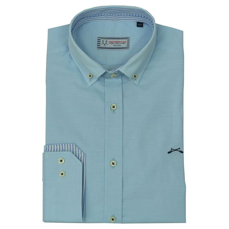 Camisa celeste cuello rayas Camisa celeste cuello rayas