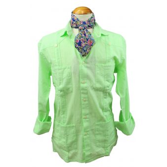 Camisa cubana lino verde flúor