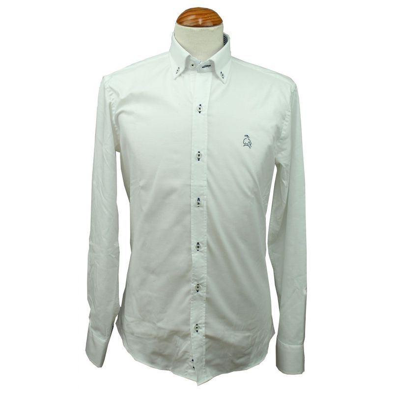Camisa blanca rayas celeste con bordado