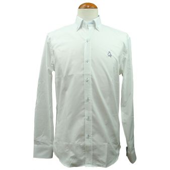 Camisa blanca vichy celeste con bordado