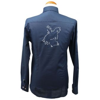 Chemise marine vichy rouge avec broderie