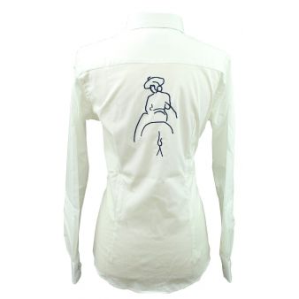 Camisa mujer blanca vichy celeste con bordado