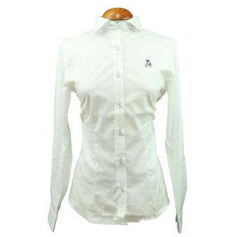 Camisa mujer blanca vichy celeste con bordado