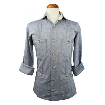 Camisa cubana jareta azul