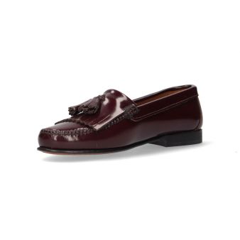 Mocassin femme avec franges et pompons bordeaux