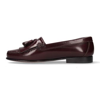 Mocassin femme avec franges et pompons bordeaux