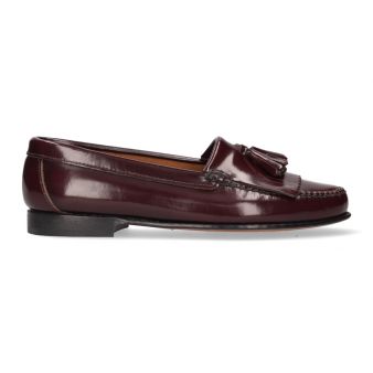 Mocassin femme avec franges et pompons bordeaux