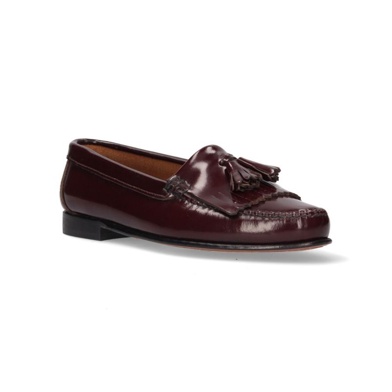 Mocassin femme avec franges et pompons bordeaux
